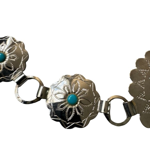 Vintage 80s Southwest Silver Tone Aluminum Concho Belt Turquoise womens small main image 9
